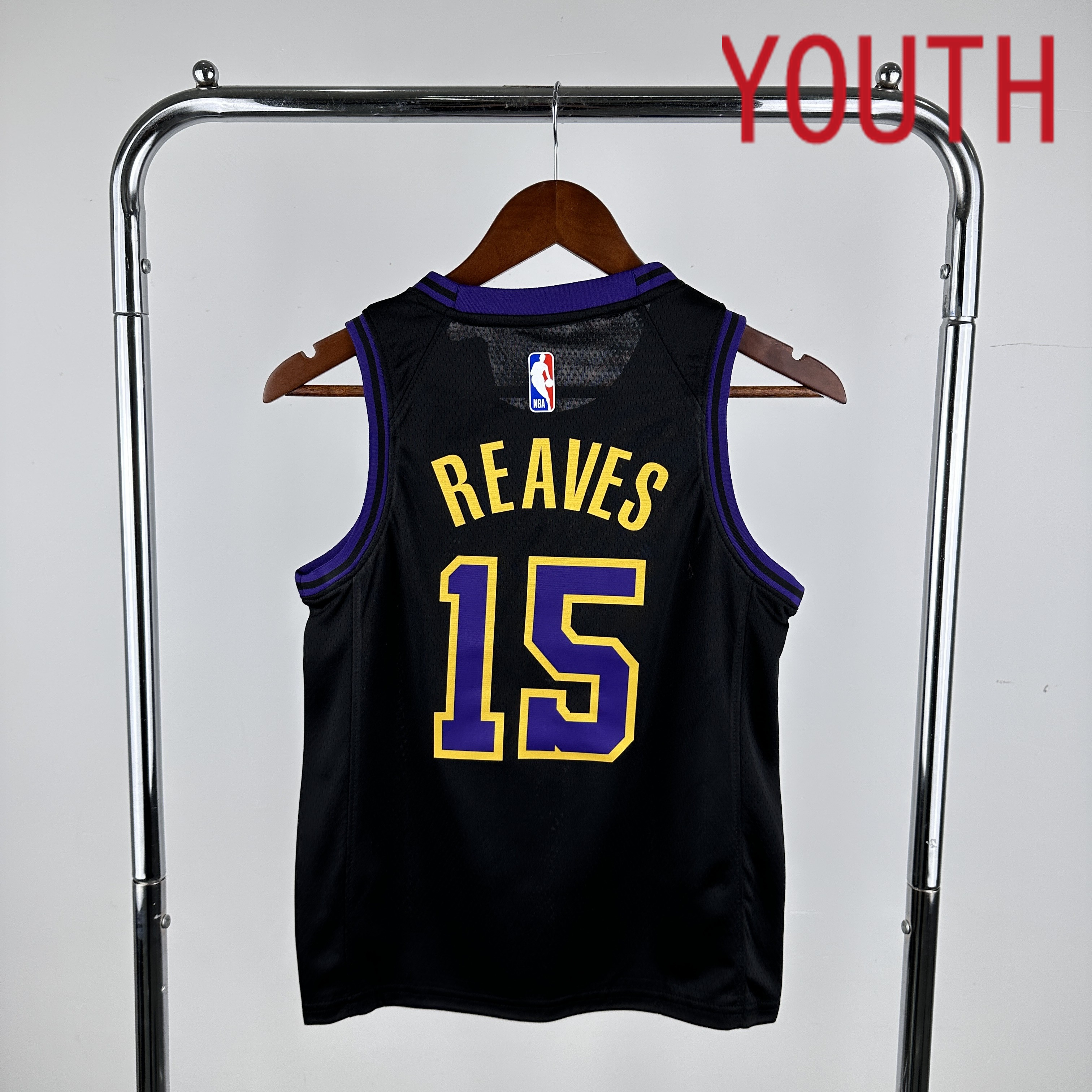 Youth Los Angeles Lakers #15 Reaves Black City Edition Nike 2024 NBA Jersey